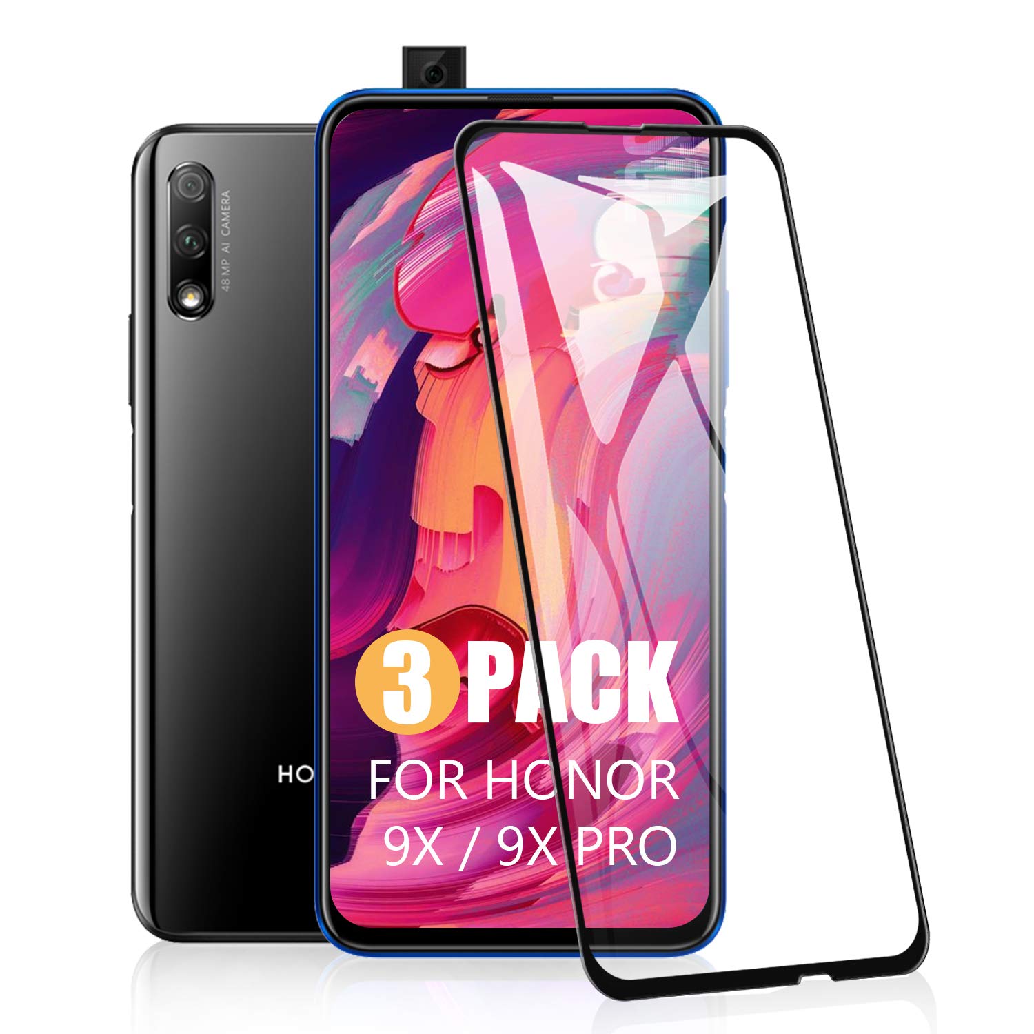 SCL Screen Protector for HONOR 9X Screen Protector Huawei P Smart Z Tempered Glass HONOR 9X Pro [3-Pack], [3D Curved Full Coverage, Easy Installation, Bubble-free, 9H Hardness]