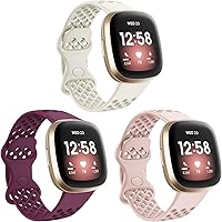 CAVN 3-Pack Sport Bands Compatible with Fitbit Sense/Versa 3, Breathable Silicone Hole Design Bands for Women Men, Soft…