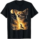 Chihuahua Howling to The Moon Vintage Funny Chihuahua Dog T-Shirt