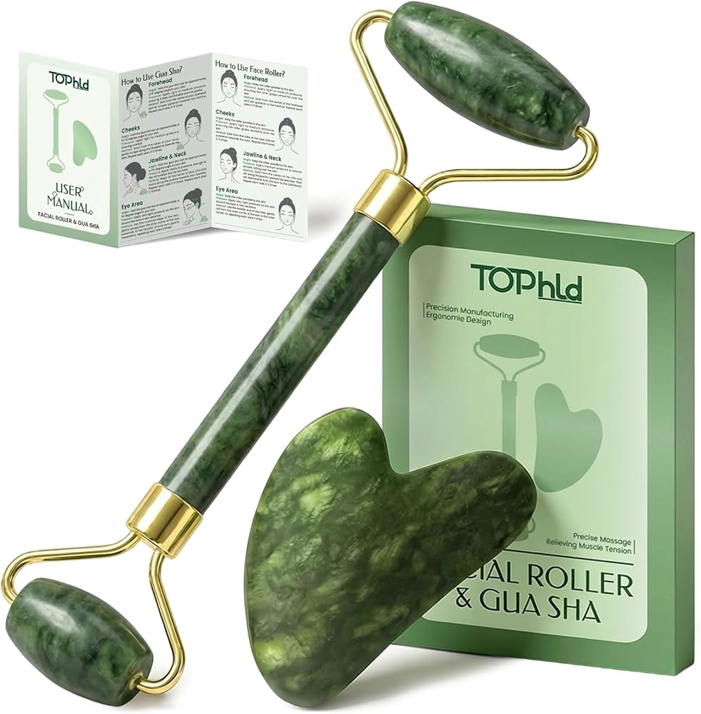 Face Roller & Gua Sha Facial Tools, Face Massager for Self Care, Jade Roller for face, Jawline Sculpting and Puffiness Reduci