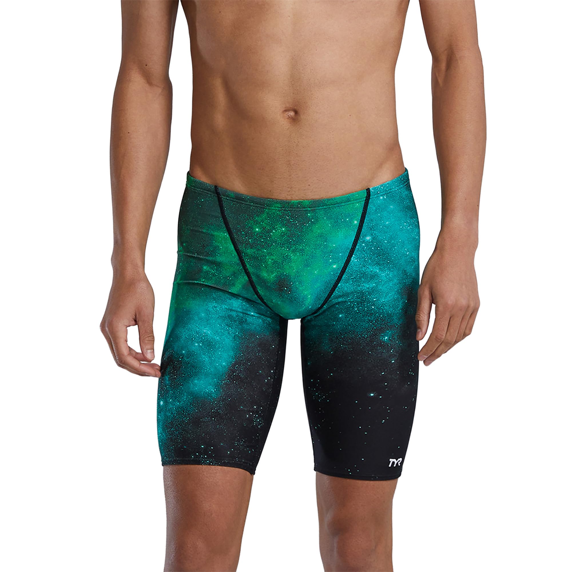 TYR Durafast Elite Swim Jammers for Men - Competition Swimwear with Championship Cut, Ultra-Durable Compressive Fabric - Jammer Briefs for Training, Racing, Recreation, Green/Starborne Image