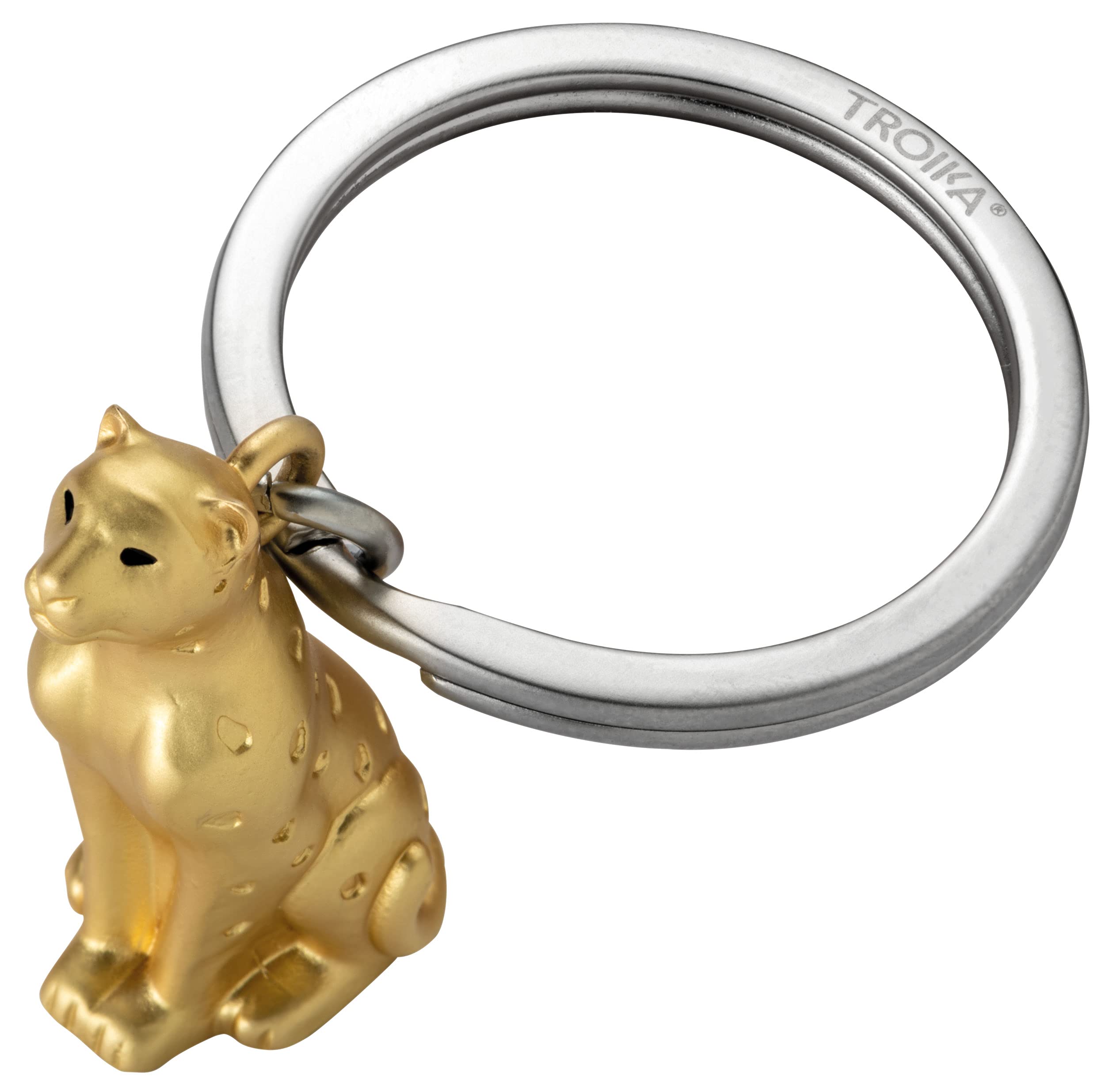 TROIKA KR21-03/GO Leopold Metal Keyring with Leopard Pendant in Gold Colour, gold, 6,4cm, Modern