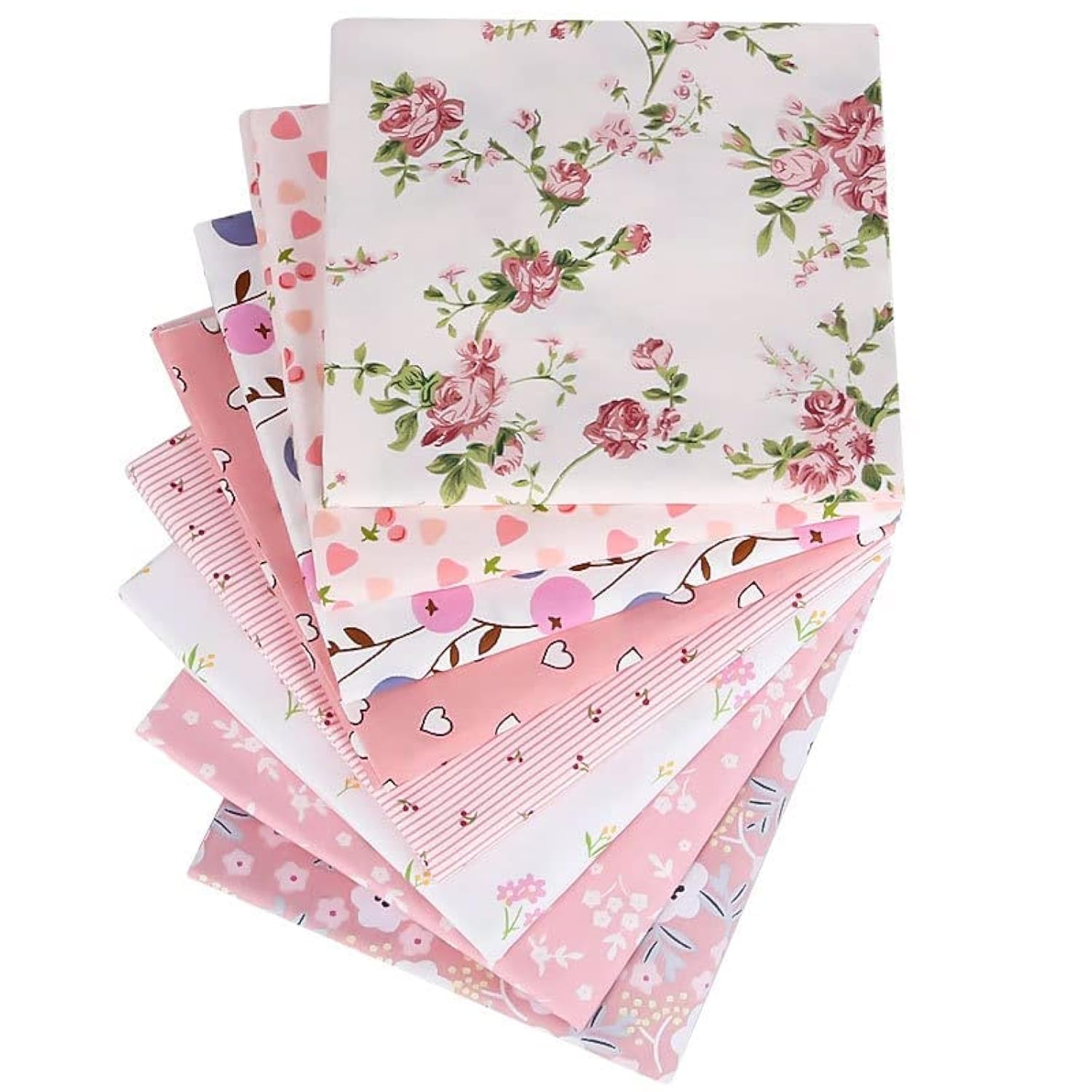 Cotton Fabric Bundles Patchwork,Fat Quarters Pink Floral Craft Fabric Patchwork 8 Pack 50 * 50cm Sewing Different Pattern Cloths DIY Scrapbooking Art Craft