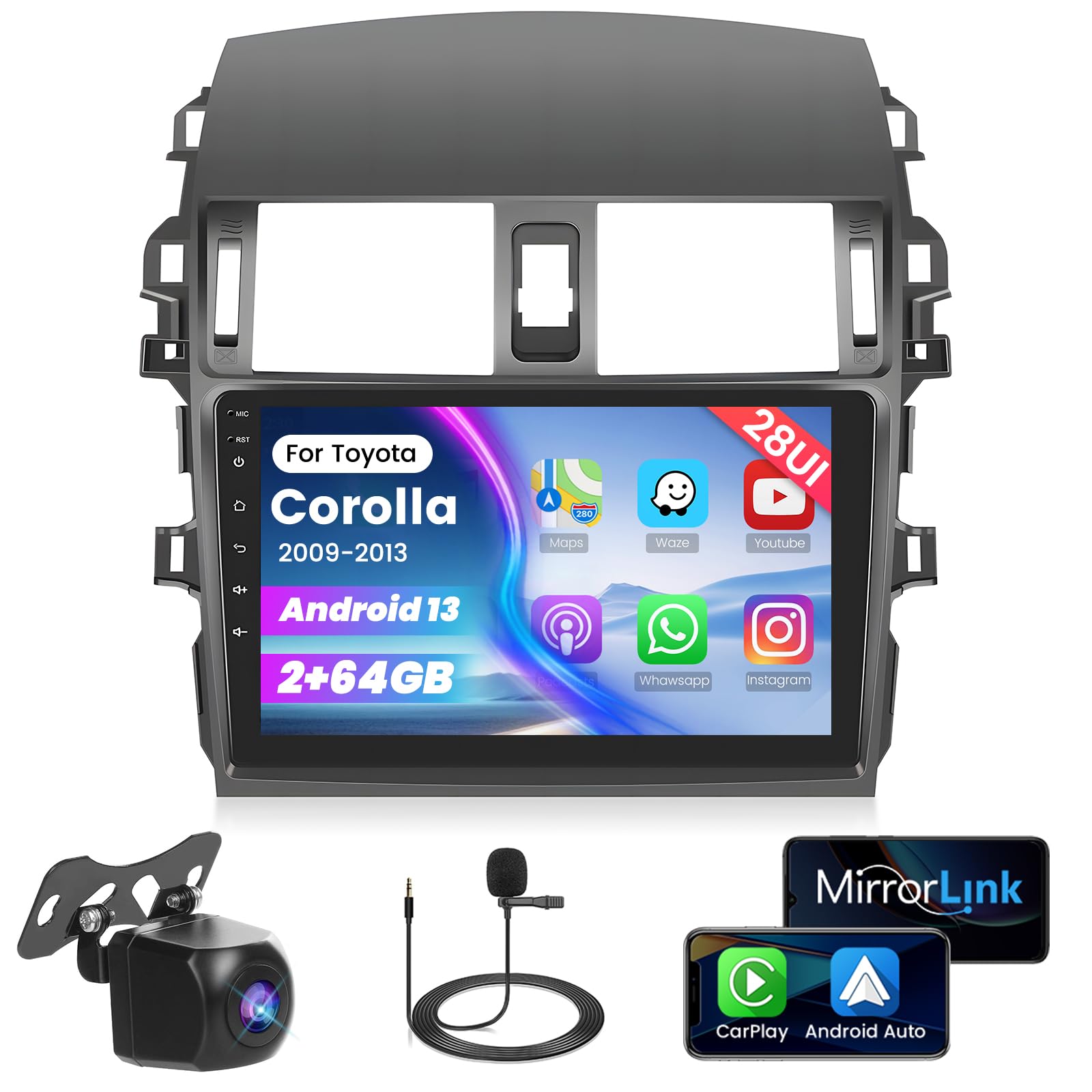 Photo 1 of [2G+64G] Car Radio for Toyota Corolla 2009 2010 2011 2012 2013 with Wireless Carplay/Android Auto, 9 Inch Android 13 IPS Touch Screen for Corolla Car Stereo, Bluetooth, GPS Navi, WiFi, DSP