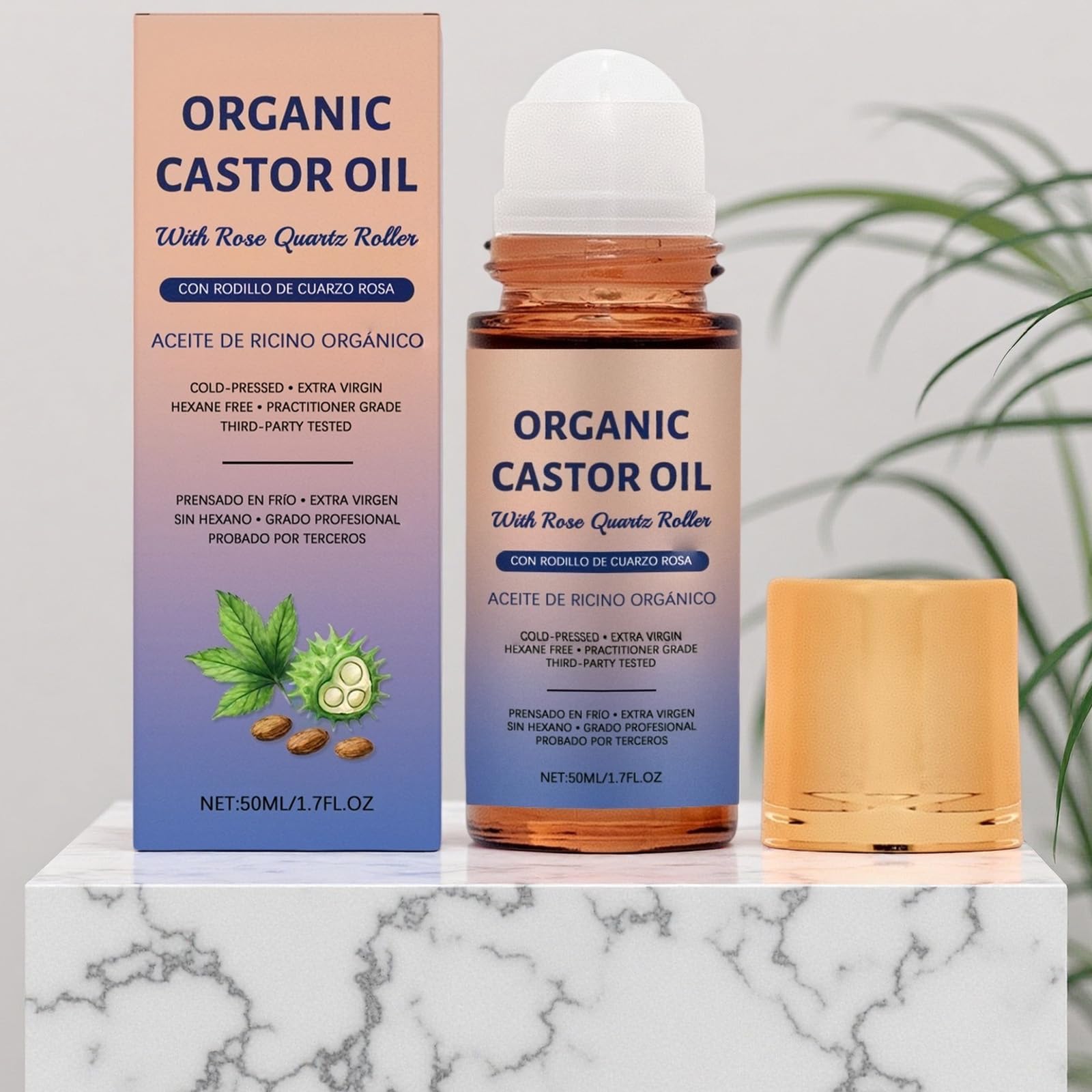 Photo 1 of IDEA WIN Organic Castor Oil with Roller – 1.7FL.OZ Roll-On Moisturizer for Face & Body, Nourishing Castor Oil with Vitamin E, Travel-Friendly Skincare for Men & Women (1)