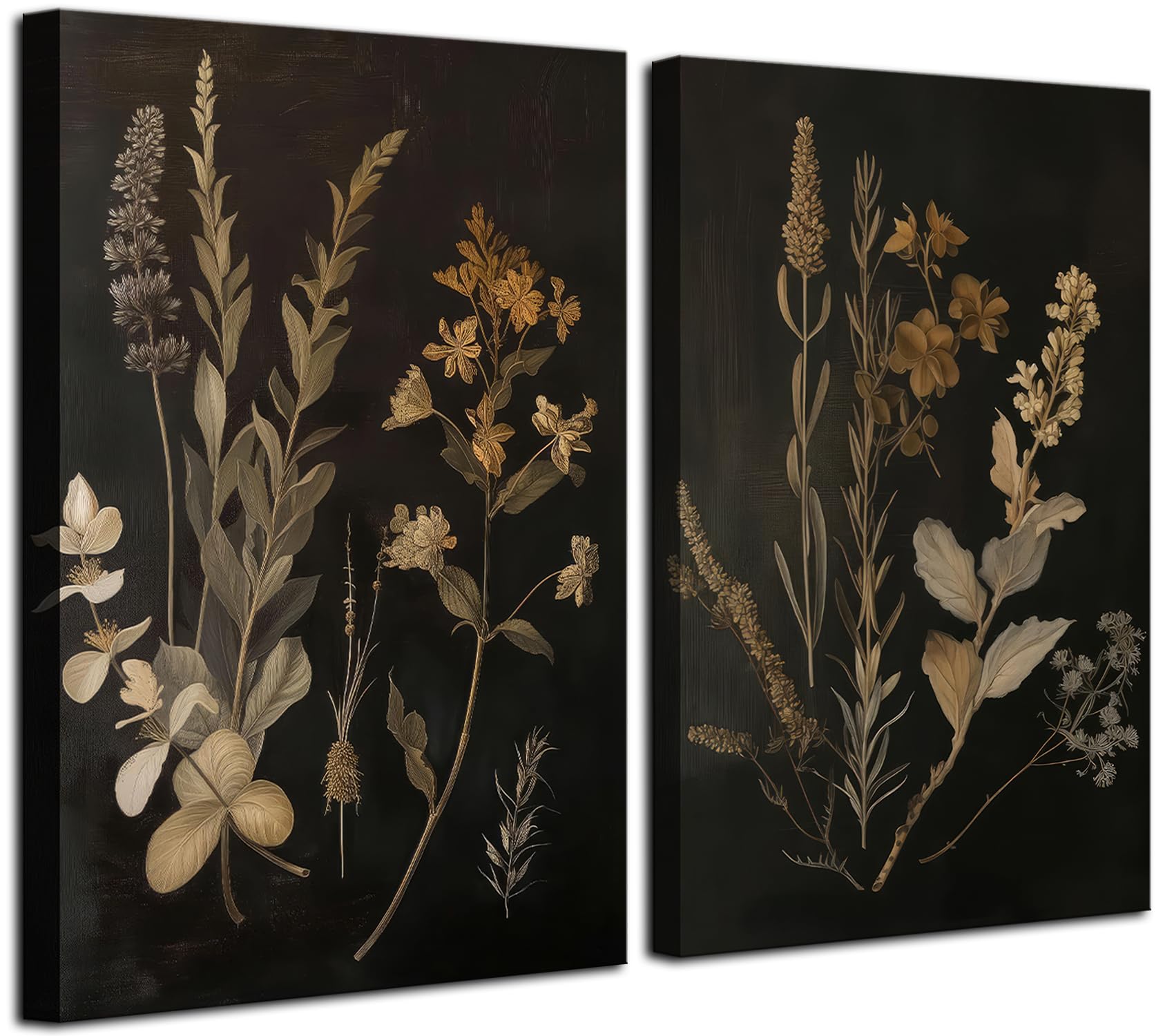 Photo 1 of 2Pcs Dark Botanical Canvas Wall Art Vintage Floral Wall Decor Pictures Dark Academia Moody Flowers Aesthetic Gallery Room Posters Prints for Bedroom Living room Decoration 12x16in