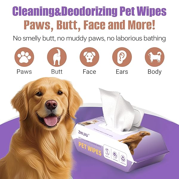 ZHIJIU PET WIPES FOR DOGS, DOG WIPES FOR PAWS AND BUTT, GROOMING WIPES FOR DOGS & CATS, UNSCENTED PET WET WIPES, HYPOALLERGENIC WIPES FOR DOGS FACE AND BODY, CAT WIPES-100 COUNT
