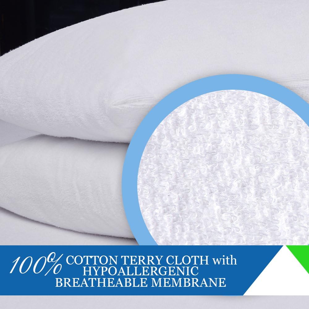 King Pillow Protector Covers - Waterproof, Allergy, Dust, Bed Bug, and Mite Proof Zippered Protectors - Pillowcase Zipper Cover Allergen Case Pack For Sleep Pillows - Soft Cotton Terry - 2: Home & Kitchen