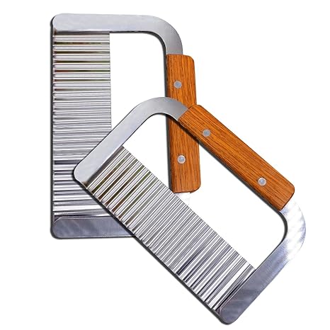 Crinkle Cutters Crinkle Cutting Tool French Fry Slicer Stainless Steel Blade Wooden Handle Vegetable Salad Chopping Knife 2 Pack