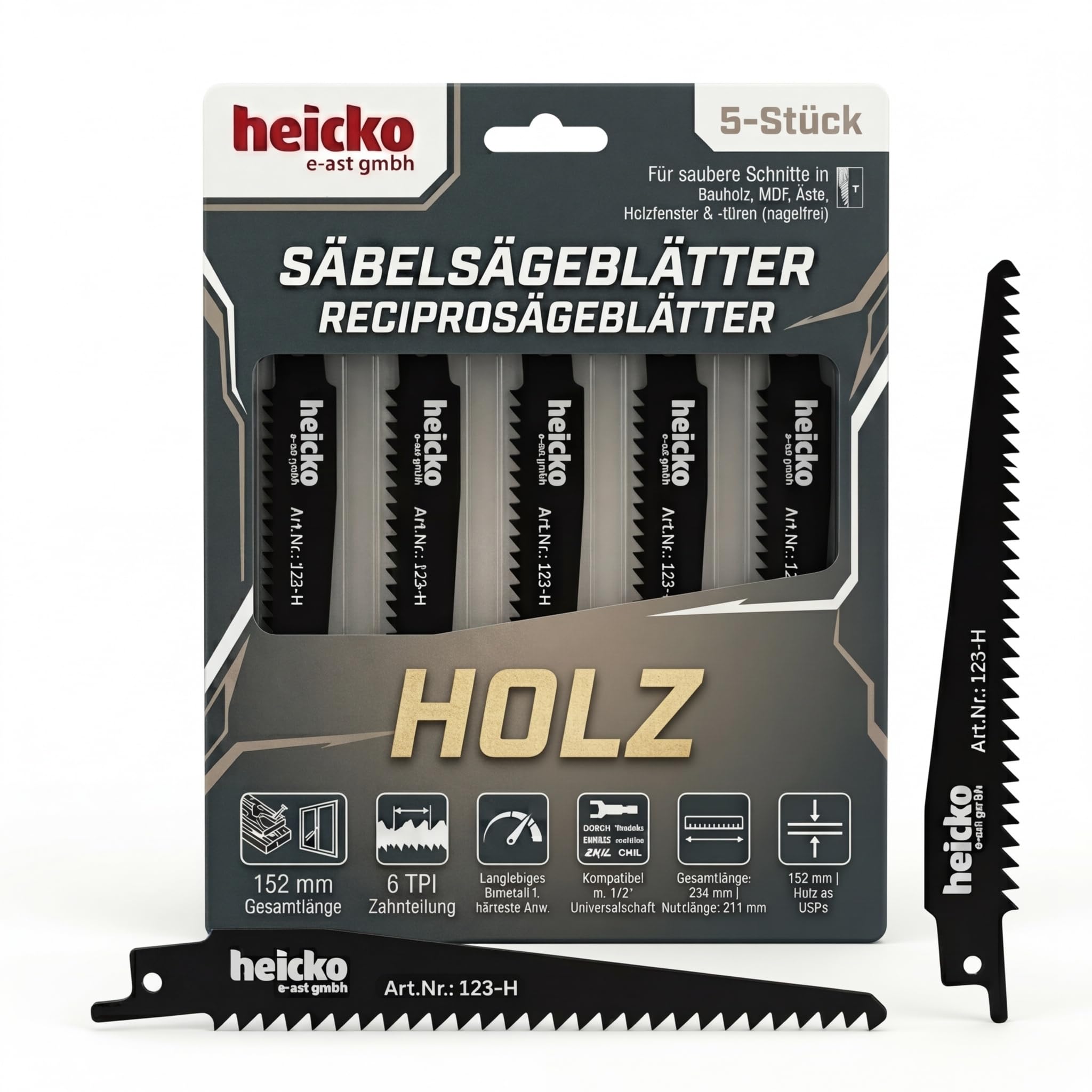 heicko Säbelsägeblätter - Geeigent für Metall, Kunststoff und Holz (Holz, 152 mm)