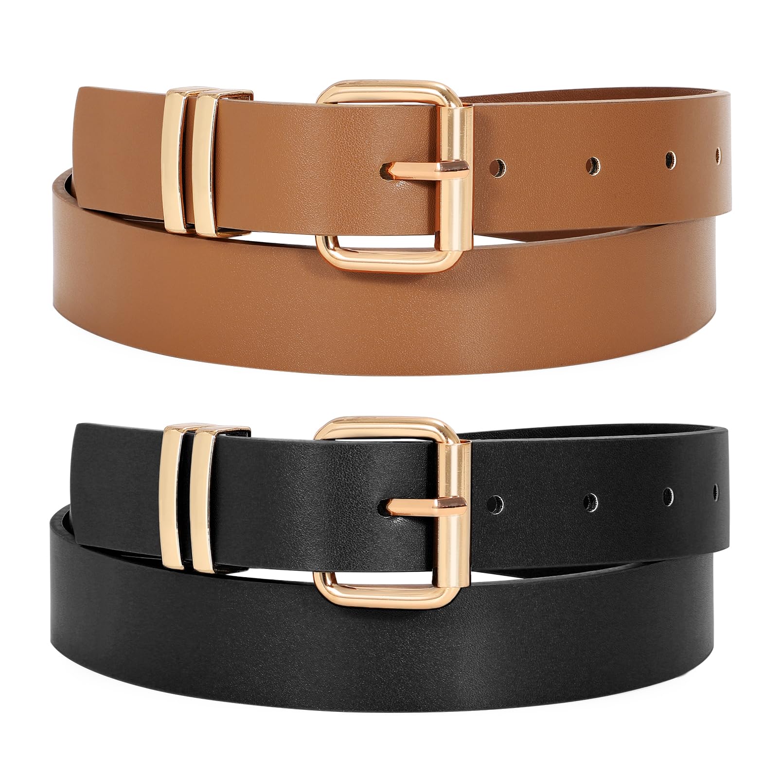 Photo 1 of ***(MISSING BROWN ONE/ BOTH BELTS ARE BLACK)***JASGOOD 2 Pack Women Belts for Jeans Ladies Leather Waist Belt for Pants Dresses with Gold Buckle