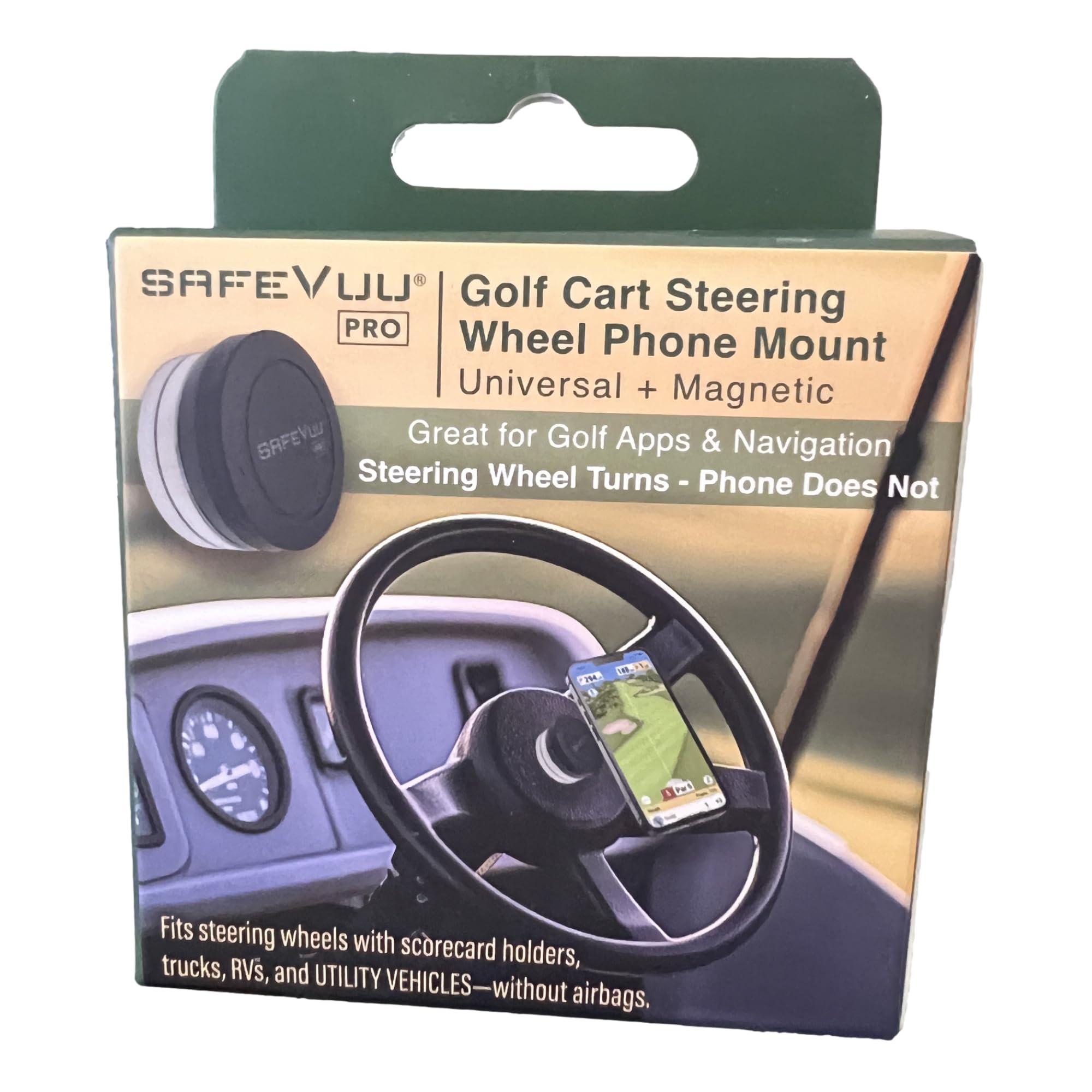 Photo 1 of SafeVuu Pro Golf Cart Steering Wheel Phone Holder - Patented Level-Stay Magnetic Mount for GPS Apps, CNC Aluminum, Strong Magnet + 3M VHB, Fits EZGO/Club Car/Yamaha & Non-Airbag Utility Vehicles
