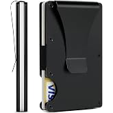 FIRDIKT Slim Aluminum Wallet For Men - RFID Blocking Credit Card Holder With Cash Strap, Minimalist Black