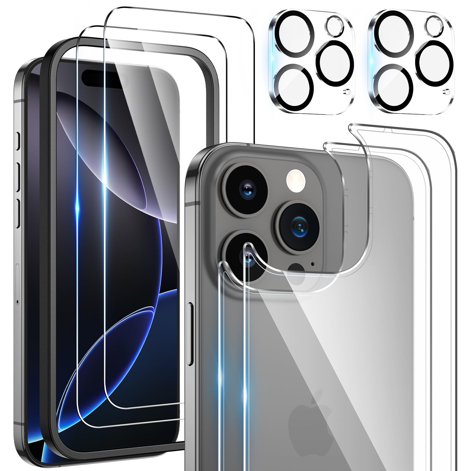 Maxdara [Upgrade [6 in 1] for iPhone 16 Pro Max Screen Protector (6.9 inches), iPhone 16 Pro Max Back Screen Protector and Front Screen Protector with Camera Protector [2+2+2 Pack], 9H Hardness
