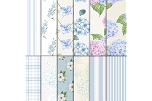 EGGSUN 48 Sheets Scrapbook Paper 11x11, Hydrangea Pattern Decorative Scrapbook Paper for Journals DIY Cards and Photo Albums, Aesthetic Craft Supplies for Kids and Adults