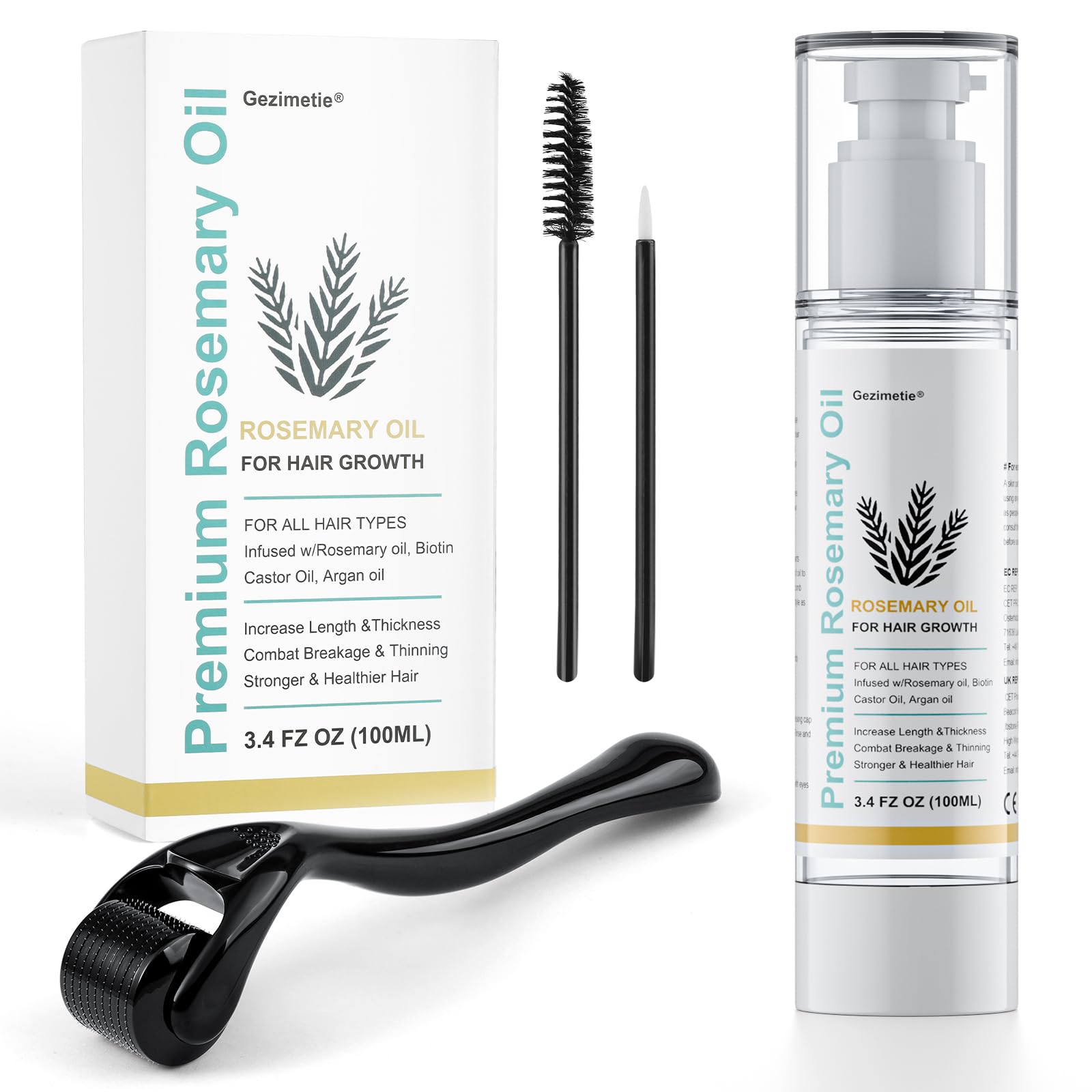 100ml Rosemary Oil + 0.25mm Derma Roller: Light-Weight Non-Greasy Hair Oil Serum for Men & Women's Dry, Damaged Hair Loss Tonic