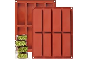 HKNMTT Chocolate Bar Molds Silicone Rectangle for Granola Deep Bars, 2-pack 8 Cavities Thick Flexible Molds for Homemade Snacks Sugar Free Energy Soft Baked Oat Protein Energy Bars, Easy Release Moulds Tray