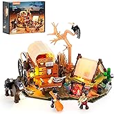 Lumibricks Cowboy Camp Lighting Building-Bricks Set - The Old West Shelter with Covered Wagon and Horse 542 Pcs Collection Display Set for Adults and West Lovers