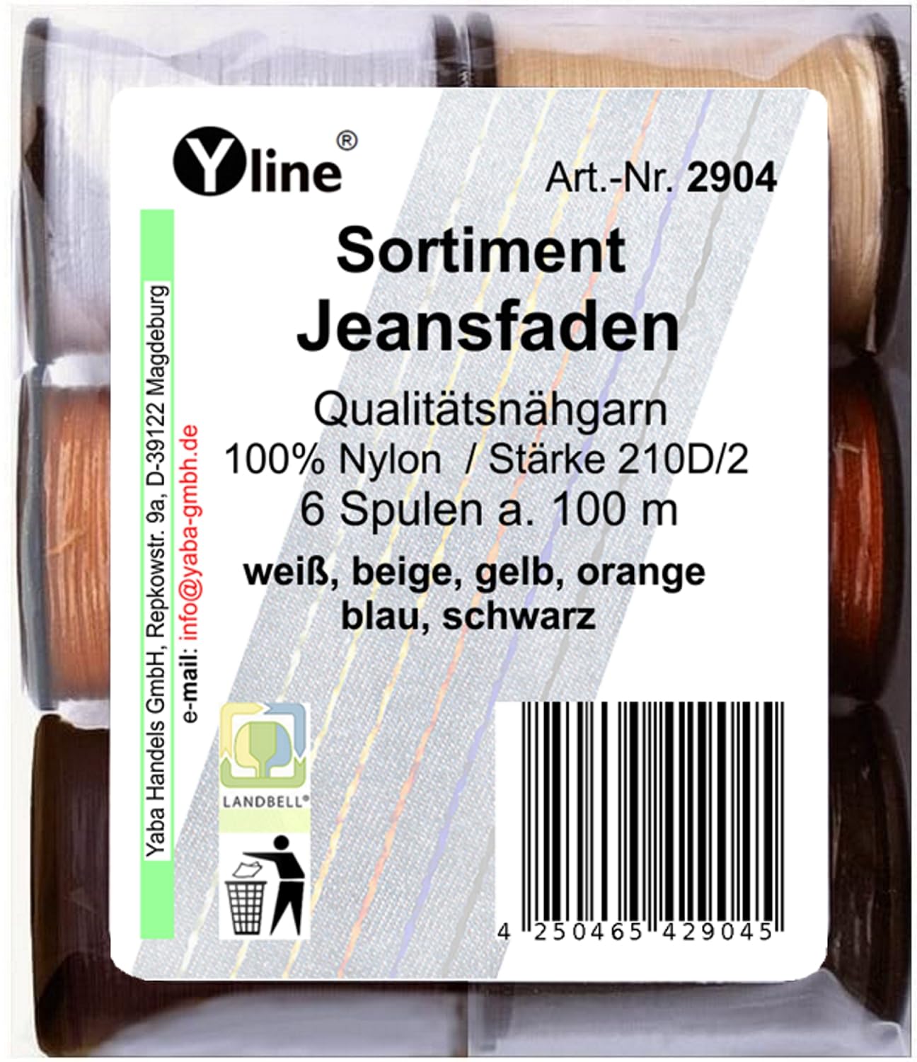 Assorted 6 Spools of 100 m Quality Sewing Thread Denim Thread Various Colours Ne 25.3/2 100% Nylon for Sewing Machine 2904