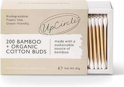 UPCIRCLE Bamboo Cotton Buds 200 Pieces Biodegradable Plastic-Free Eco Friendly