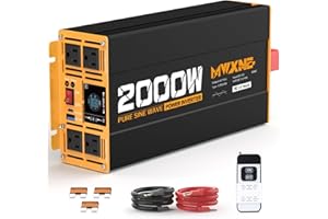 MWXNE 2000W Pure Sine Wave Inverter 12V DC to 110V 120V AC Car Converter for RV Truck Off-Grid Solar Power Inverter with 4 AC