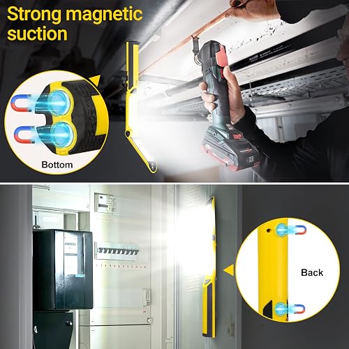aluminum rechargable mechanic led flashlight NextLED NT-7544 Heavy Duty Folding Work Light, Rechargeable, Double-Sided, 600x2 Lumen, Slim Magnetic Flashlight, W/Top Light, Body, Magnetic for Auto Repair/HVAC Inspection, IPX4 tested and widely compatible Pelican Flex Neck LED Flashlight