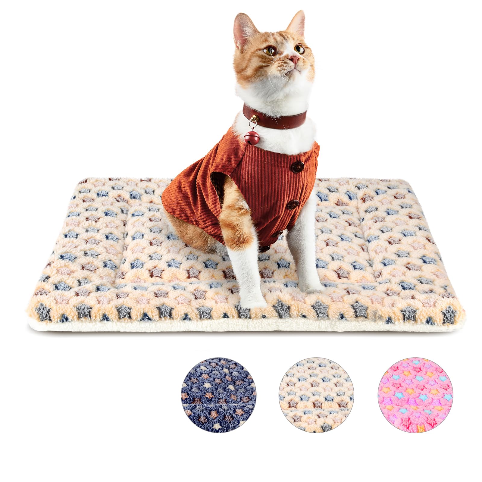MORA PETS Cat Bed for Indoor Cats Washable Flat Kitten Bed Blanket Soft Warm Pet Pad for 18 inch Cage Small Dog Bed Mat Mattress Puppy Crate Pillow Reversible Extra Small 45x37cm Brown