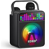 SDRD Karaoke Machine with 2 Wireless Mics, SD-512 15W Powerful Loud Sound, Bluetooth, Rechargeable, Portable with Handle,Support USB/AUX for Adults & Kids, for Party, Events & Gatherings- Black