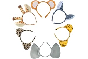 Flying Childhood 6 Pcs Animal Ears Headbands Jungle Animal Safari Headbands Wild One Birthday Decorations Safari Party Favors Photo Booth Props Party Supplies Jungle Theme Decorations