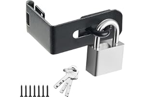 GEMASP Door Lock Hasp Latch, 90 Degree Solid Iron Safety Packlock Drawer Hasp Lock Latch, Extra Thick Gate Lock Hasp with Keys Brushed Finish (2.24 Inch, Black)