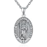 TANGPOET Saint Medal Pendant Necklace for Women Men 925 Sterling Silver 24K Gold Plated Patron Religious Christian Protection Amulet Jewelry Gifts for Birthday Mothers Fathers Day Christmas