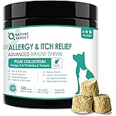 NATURE TARGET Dog Allergy Relief Freeze Dried Chews, with Probiotics, Colostrum for Immune Health, Anti Itch & Seasonal Allergies & Scratching, Omega 3 for Skin & Coat Health, Pawlicking, Hot Spots