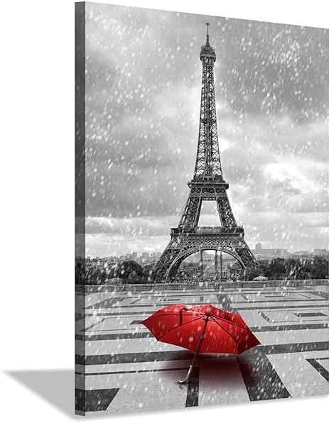 Amazon Com Cuadro De Pared De La Torre Eiffel Con Diseno De Paris Cityscape Artwork Rojo Paraguas Everything Else