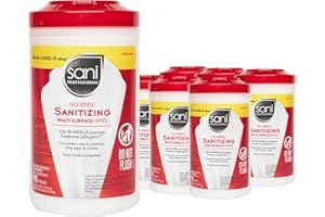 PDI Sani-Professional Sanitizing Wipes, No-Rinse Multi-Surface Cleaning for Food Contact Surfaces, Kitchens, Restuarants Tables, 95 Large 7.75" x 9" Count per Canister, Pack of 6