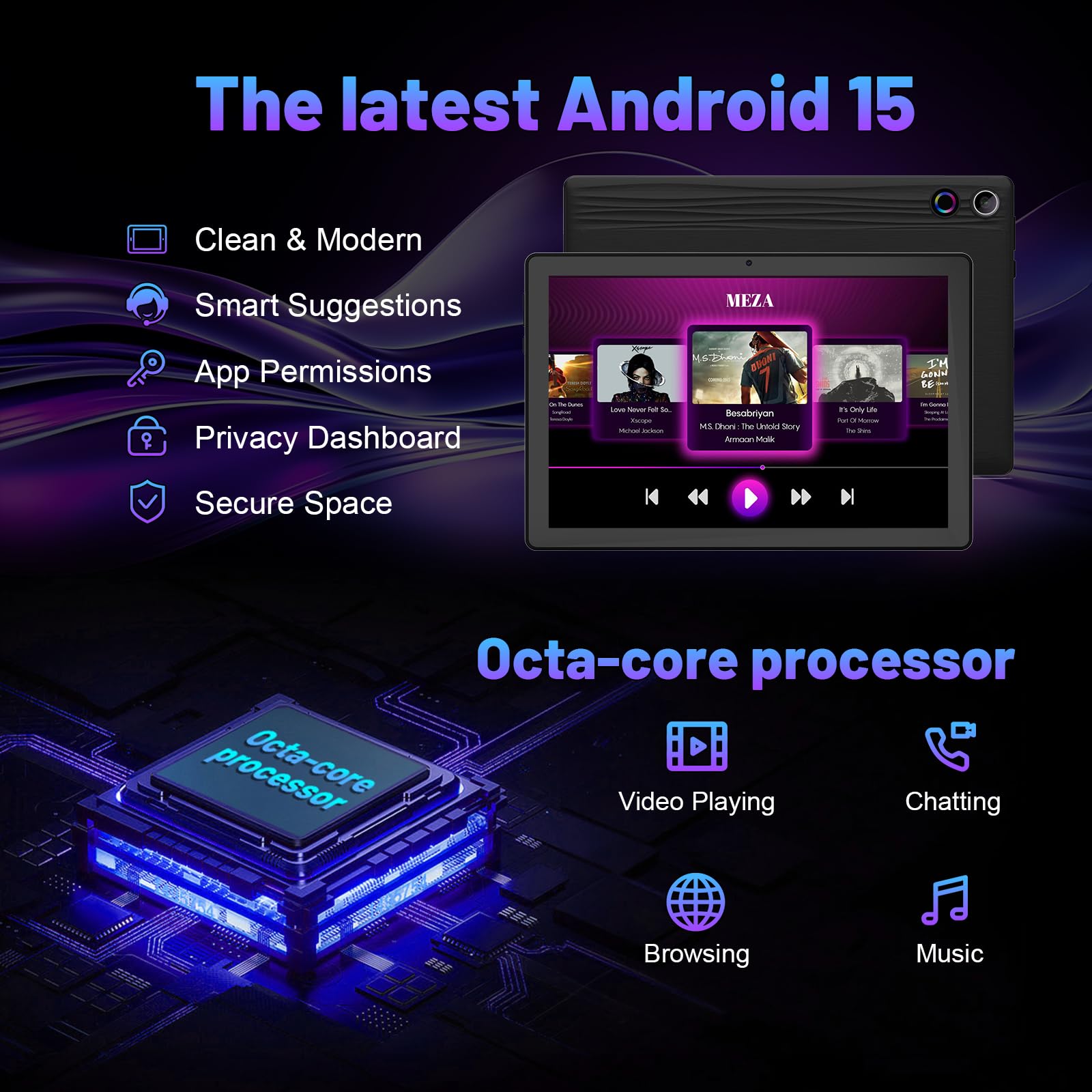 Gleeso Tablet, Latest Android 15 Tablet 10 Inch, 8-Core, 20GB+64GB+1TB TF, Dual Camera, Widevine L1, Face ID, 5000mAh Battery, WiFi 6, BT 5.4, 2-in-1 Tablets with Keyboard Mouse Pen Protective Case