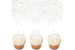 Ephlyn 60Pcs Edible Cupcake Toppers Snowflake Cake Picks Winter Merry Christmas Baby Shower Decorations Snowflake Theme Kids Birthday Party Supplies White