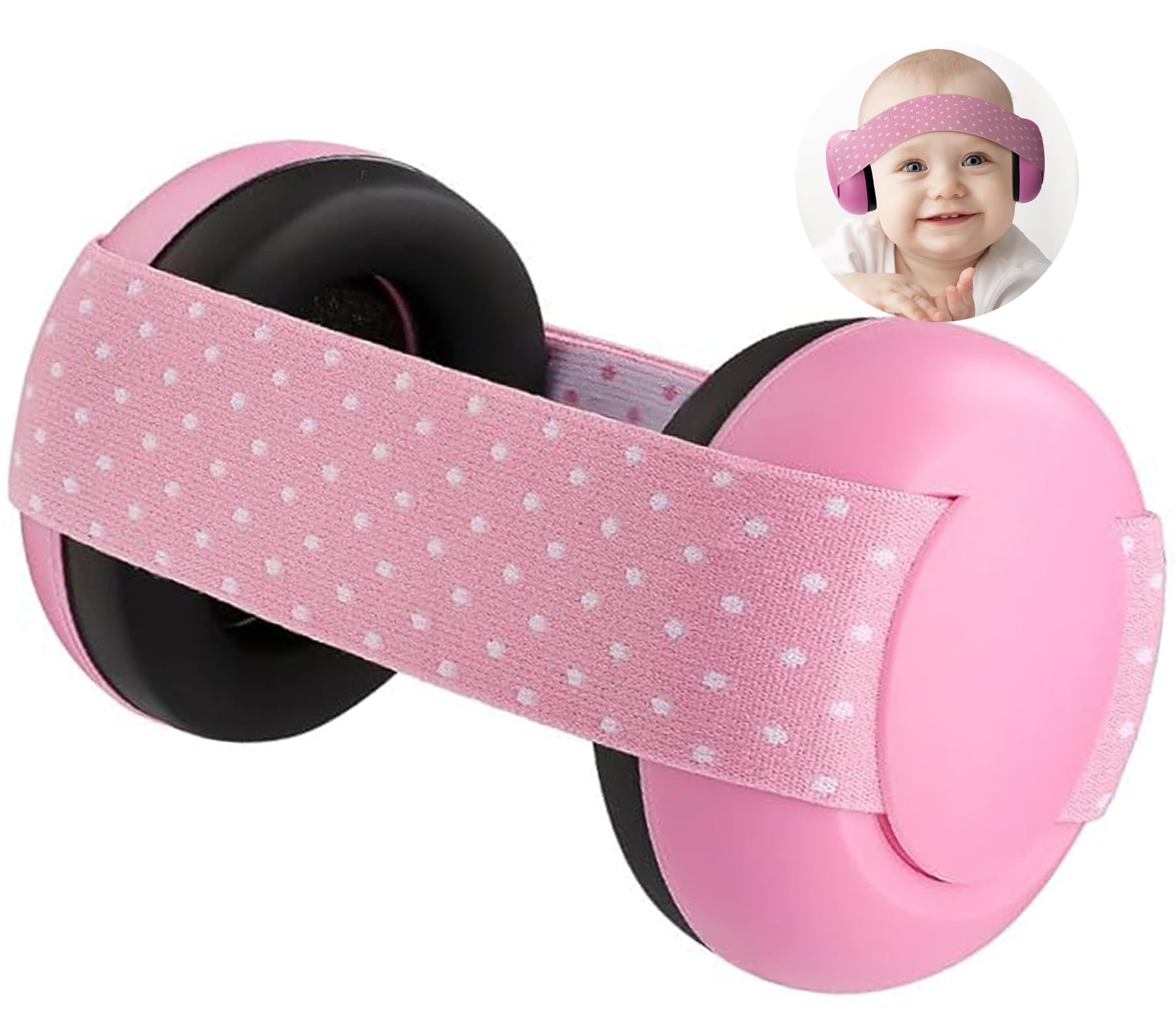 GUKOY Baby Ear Defenders, Infant 2-36 Months Noise Cancelling Headphones, Toddler Newborn Hearing Protection with Adjustable Headband (Pink)
