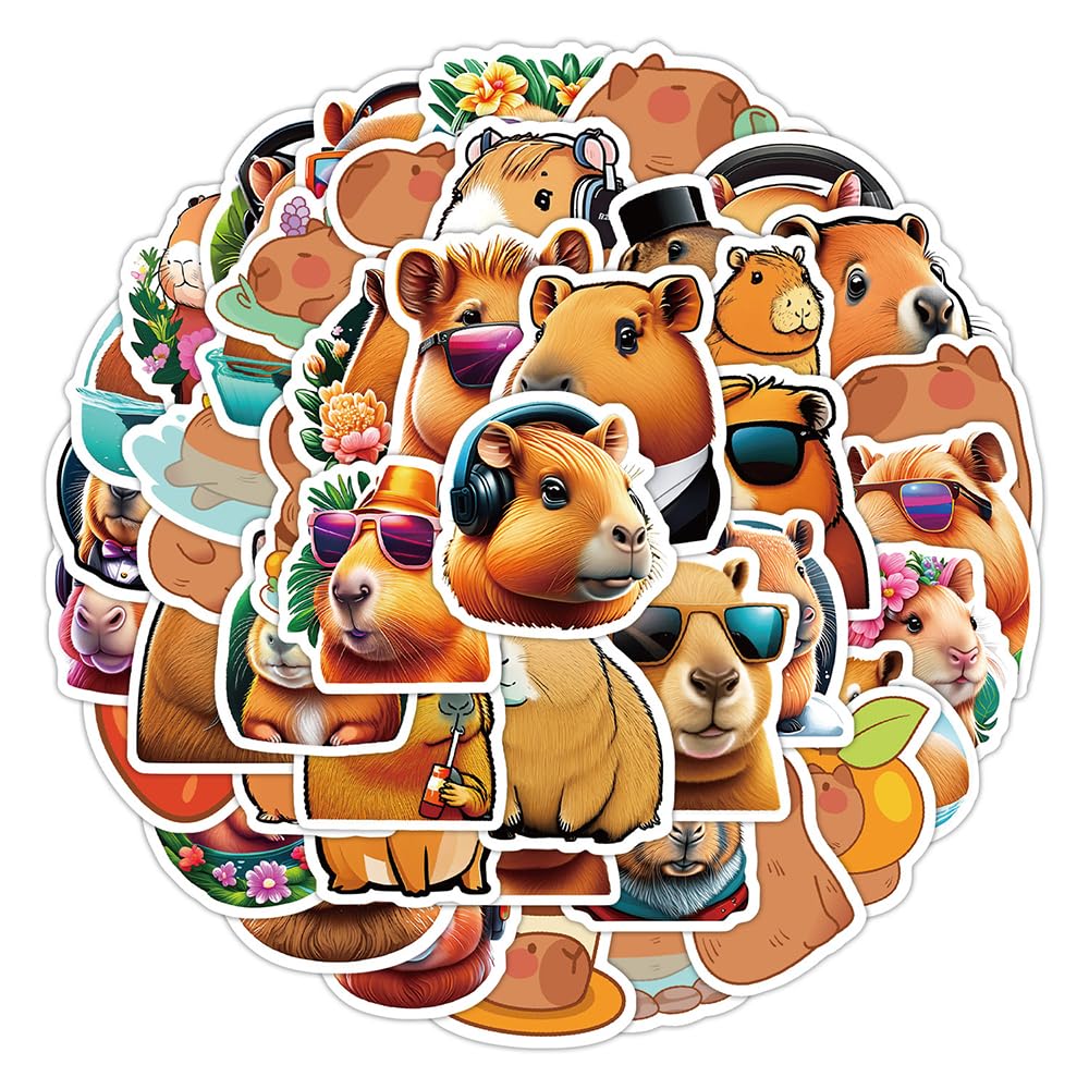 Lovely Capybara Vinyl Stickers, 50 PCS Waterproof Cartoon Animal Decals for Laptops, Scrapbooking, Journals, Notebooks, Water Bottles, Suitcases, Phones & DIY Decor
