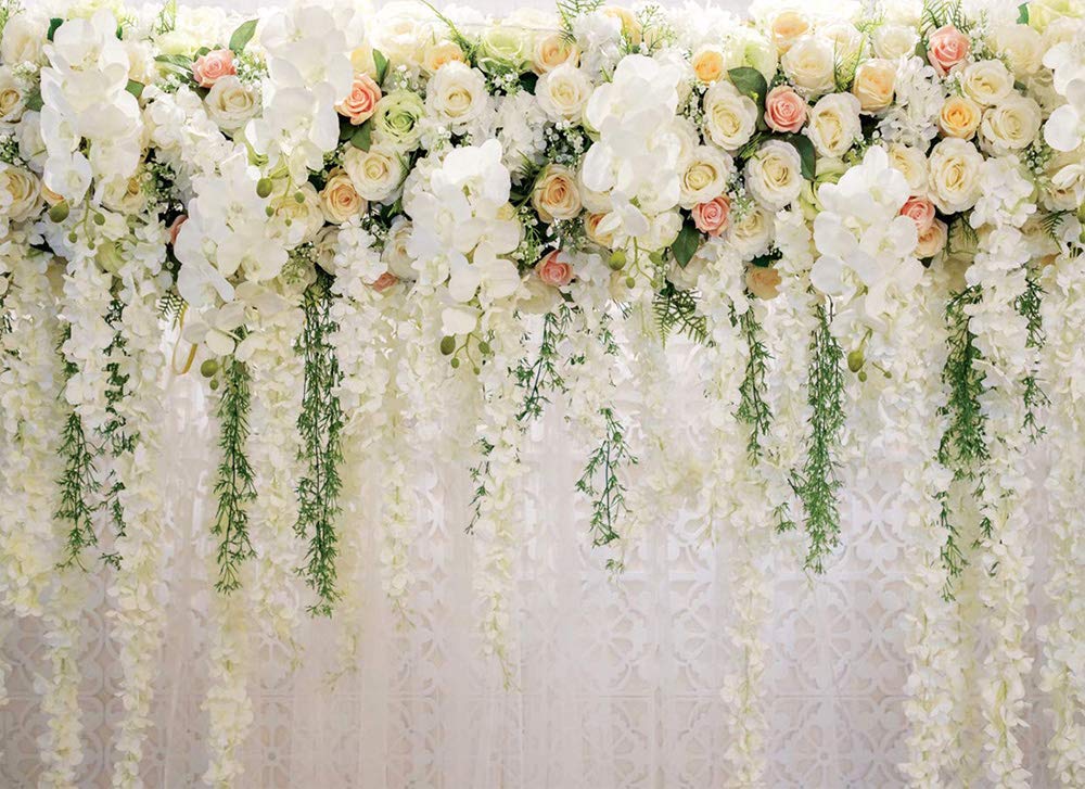 AIIKES 8x6FT White Flower Wall Backdrop Wedding Party Decoration Backdrop Bridal Shower Background 11-490