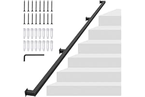 KWDOBUUS 8FT Square Tube Handrail for Indoor Stair,Matte Black Industrial Metal Stair Rail,500LBS Load Capcity Wall Mount Stair Hand Rail for Child,Seniors,Pregnant,Non-Slip Outdoor Iron Stair Rail,3 Section