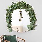 Jutom 6.2FT Christmas Garlands Artificial Faux Cedar Pine Cypress Garland with 4 CowBell Jute Hanging Rope for Mantle Table Front Door Indoor Outdoor Fireplace Holiday Decor