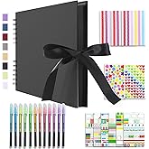 Vienrose Scrapbook Album 80 Pages, DIY Photo Album with Accessories, Black Kraft Paper Memory Book for Wedding, Birthday, Travel, Valentine, Mother’s Day, 11x8 Inches