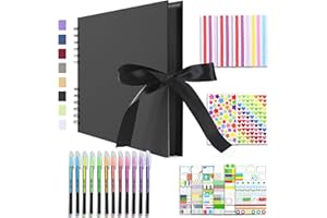 Vienrose Scrapbook Album 80 Pages, DIY Photo Album with Accessories, Black Kraft Paper Memory Book for Wedding, Birthday, Travel, Christmas, Mother’s Day, 11x8 Inches