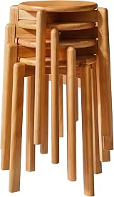 YMYNY 4pcs Solid Wood Round Stool 27x27x45CM Natural Color HBD026N-4 view 1