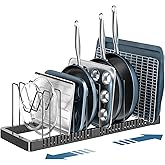 PanPanPal Pots and Pans Organizer under Cabinet, Expandable Pot Lid Organizer Holder with 10 Adjustable Compartment, Pan Organizers inside Cabinet for Lids, Bakeware, Kitchen Storage Pot Rack, Black