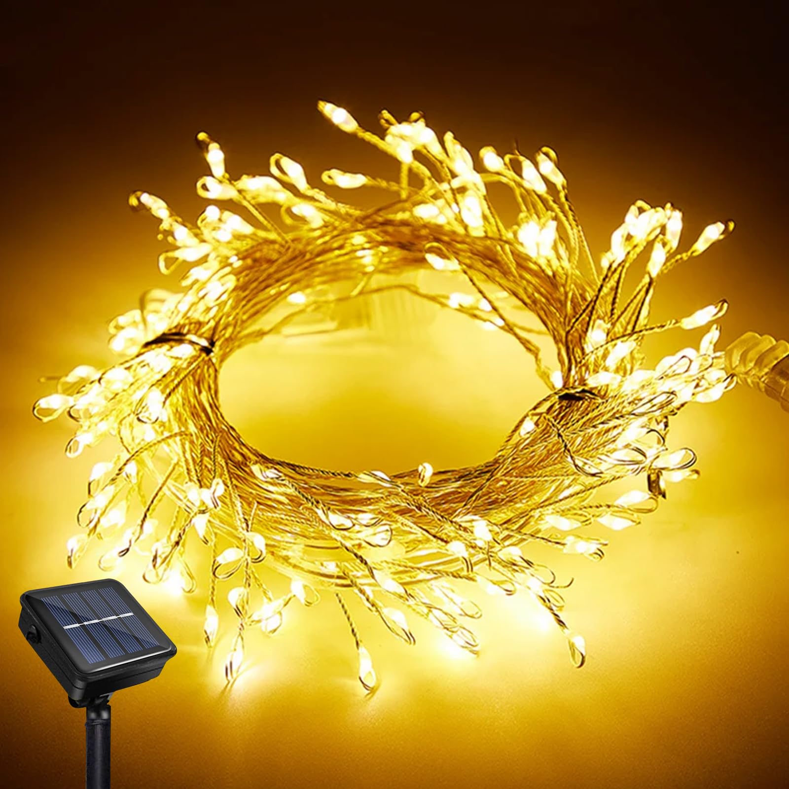 JIMACRO LED Solar String Light, 6M 200LEDs Solar Firecracker Light, 8 Modes Waterproof Copper Wire Mini Cluster Chain Firecrackers Fairy String Light for Walkway Yard Garden Pathway Lawn Patio