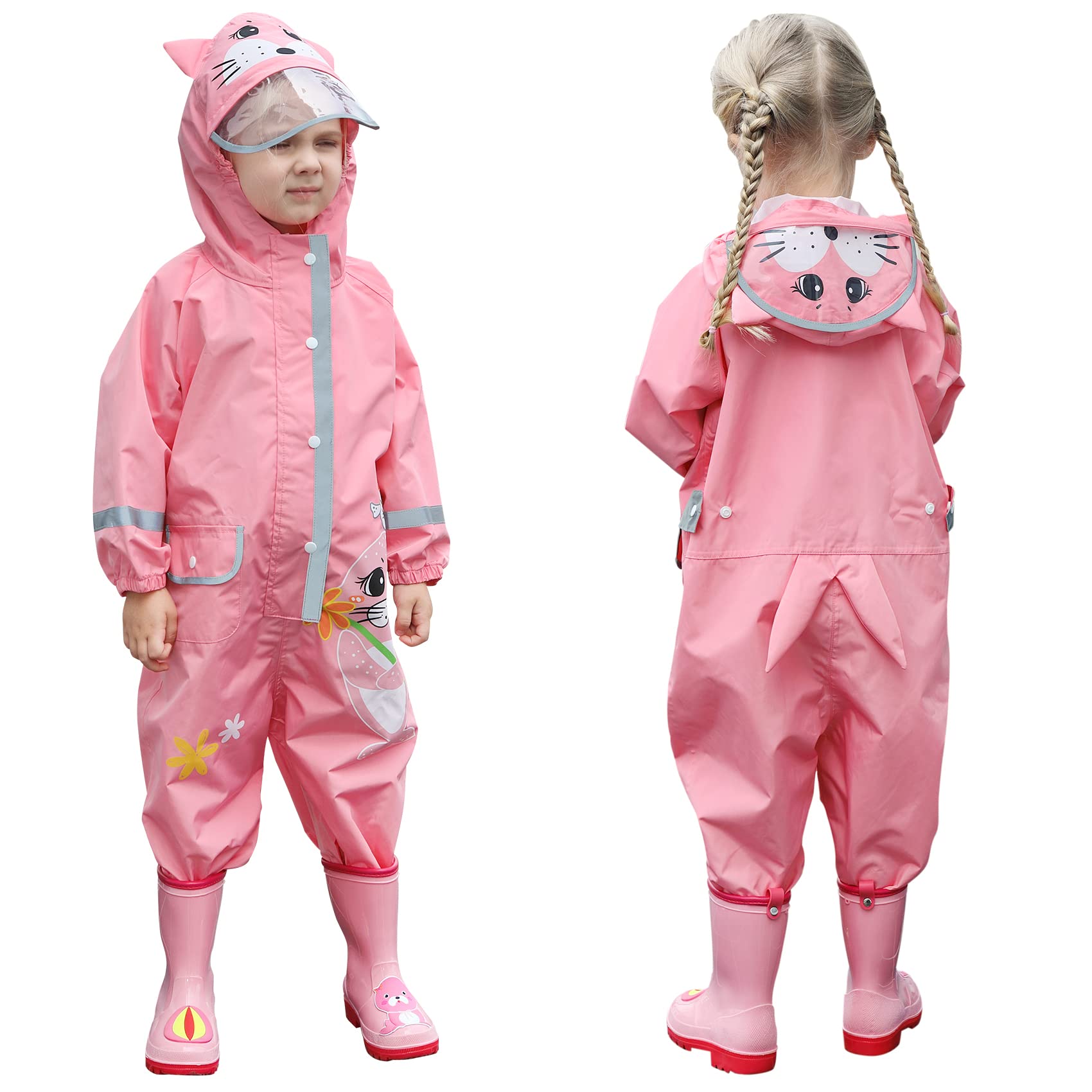 Photo 1 of SSAWcasa Toddler Rain Suit, Muddy Play Buddies Kids Waterproof One Piece Hoodie Rain Jacket Coat Poncho Gear Coverall Baby Girl Boy