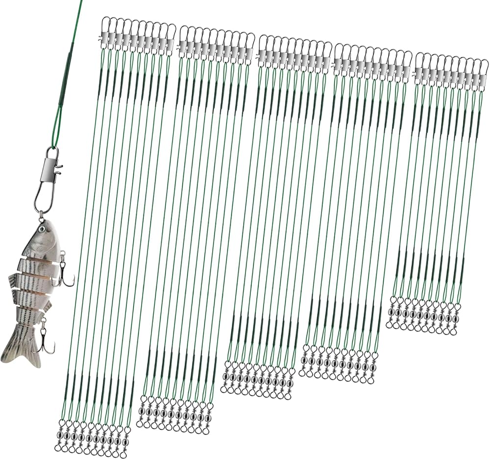 Realure 50 Pcs Stainless Steel Wire Traces Pike Fishing Leaders with Swivels