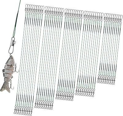 Realure 50 Pcs Stainless Steel Wire Traces Pike Fishing Leaders with Swivels