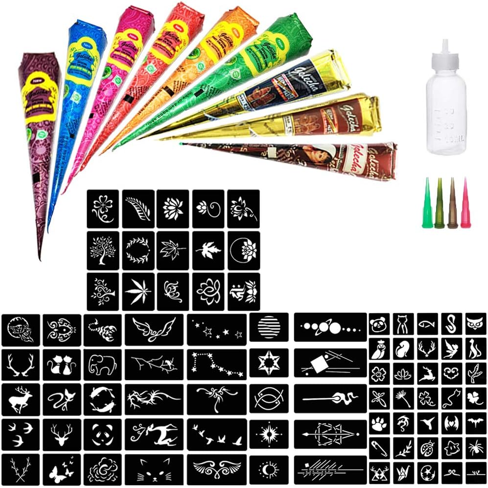 9 Color Tattoo Kit,Temporary Tattoo Ink, Tattoo Cream Set, Tattoo Paste, Black Red Brown Blue Green,5 Page Tattoo Template